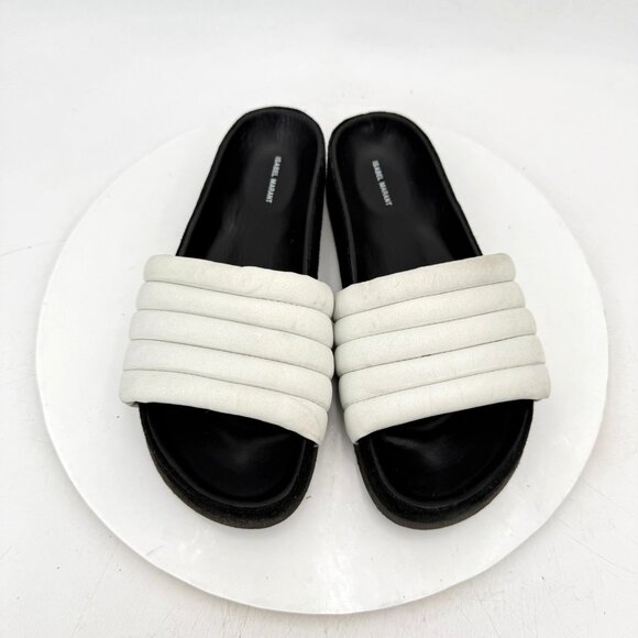 Isabel Marant Hellea Women EU 37 US 7 White Quilted Leather One Band Sandal - Picture 1 of 11